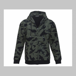 Hrubá mikina na zips s kapucou Ruský maskáč TAIGA CAMO  stiehnuteľnou šnúrkou klokankovými vreckami vpredu farba zelenočierna